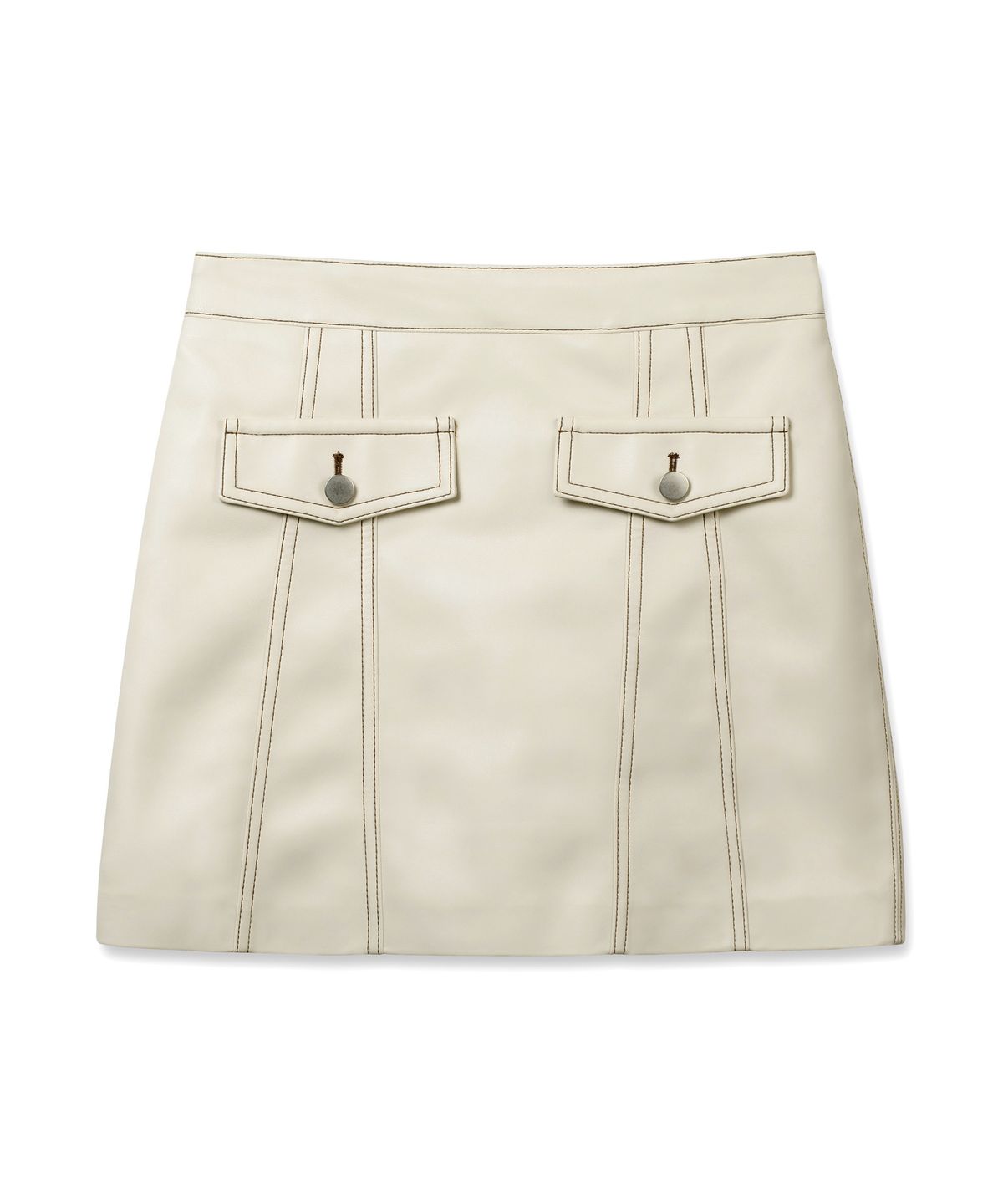 비콰이엇(B QUIET) FAUX LEATHER POCKET MINI SKIRTS_CREAM