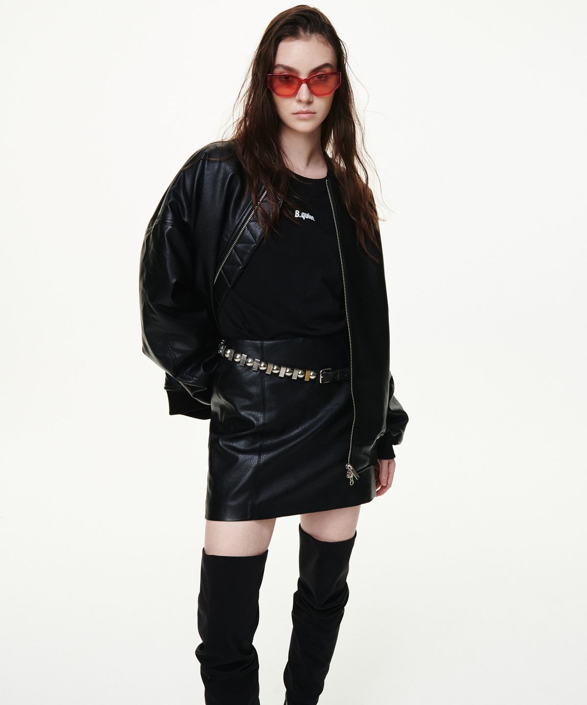비콰이엇(B QUIET) FAUX LEATHER MINI SKIRTS_BLACK