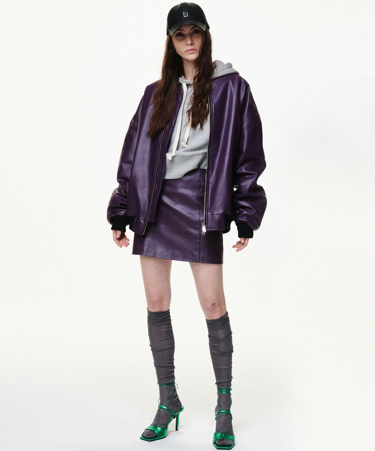 비콰이엇(B QUIET) FAUX LEATHER MINI SKIRTS_PURPLE