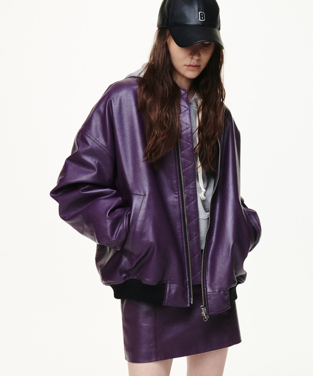 비콰이엇(B QUIET) FAUX LEATHER MINI SKIRTS_PURPLE