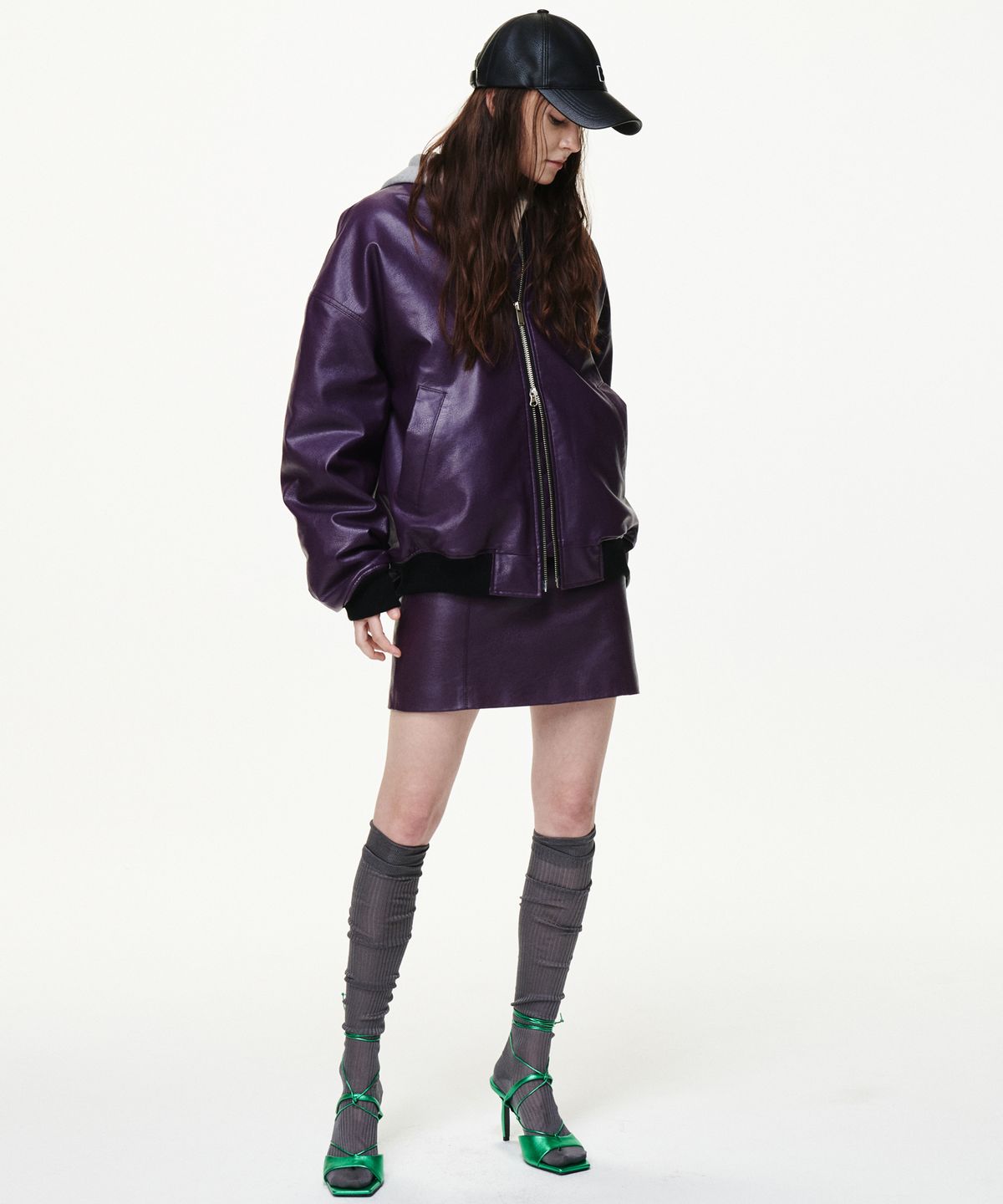 비콰이엇(B QUIET) FAUX LEATHER MINI SKIRTS_PURPLE