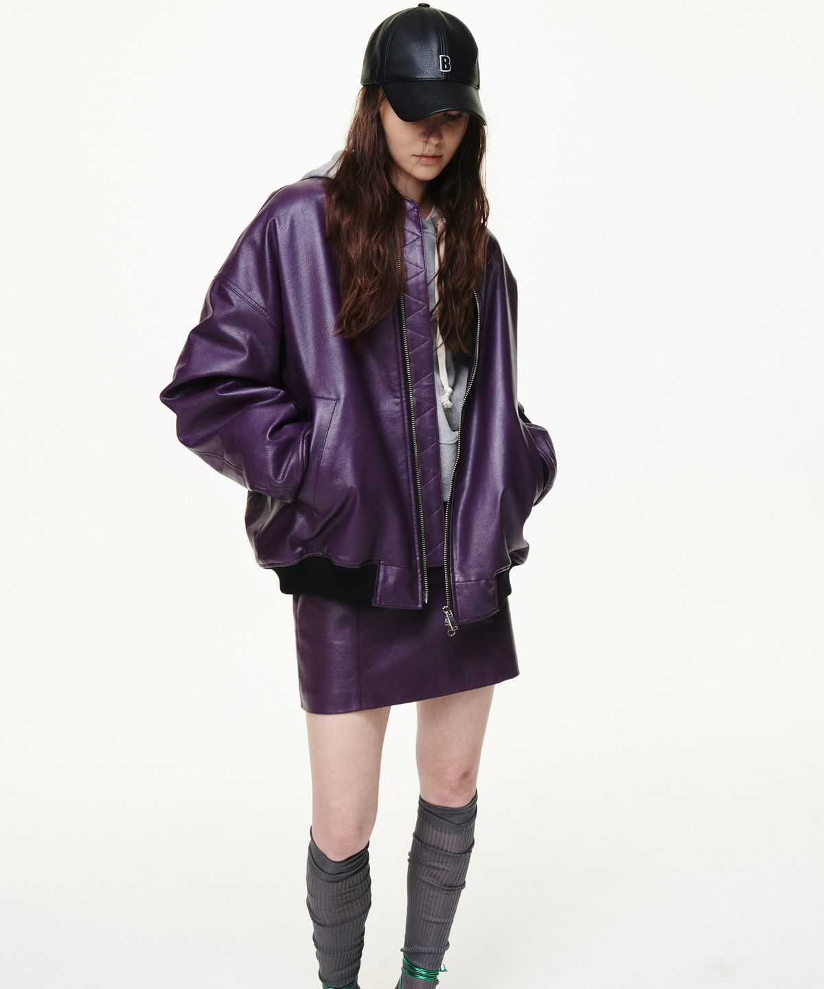 비콰이엇(B QUIET) FAUX LEATHER MINI SKIRTS_PURPLE