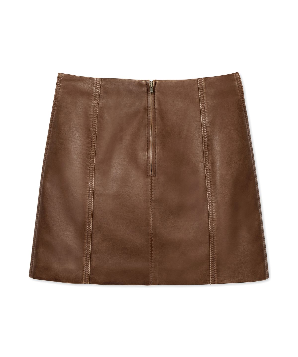 비콰이엇(B QUIET) FAUX LEATHER WASHED MINI SKIRTS_TAN BROWN