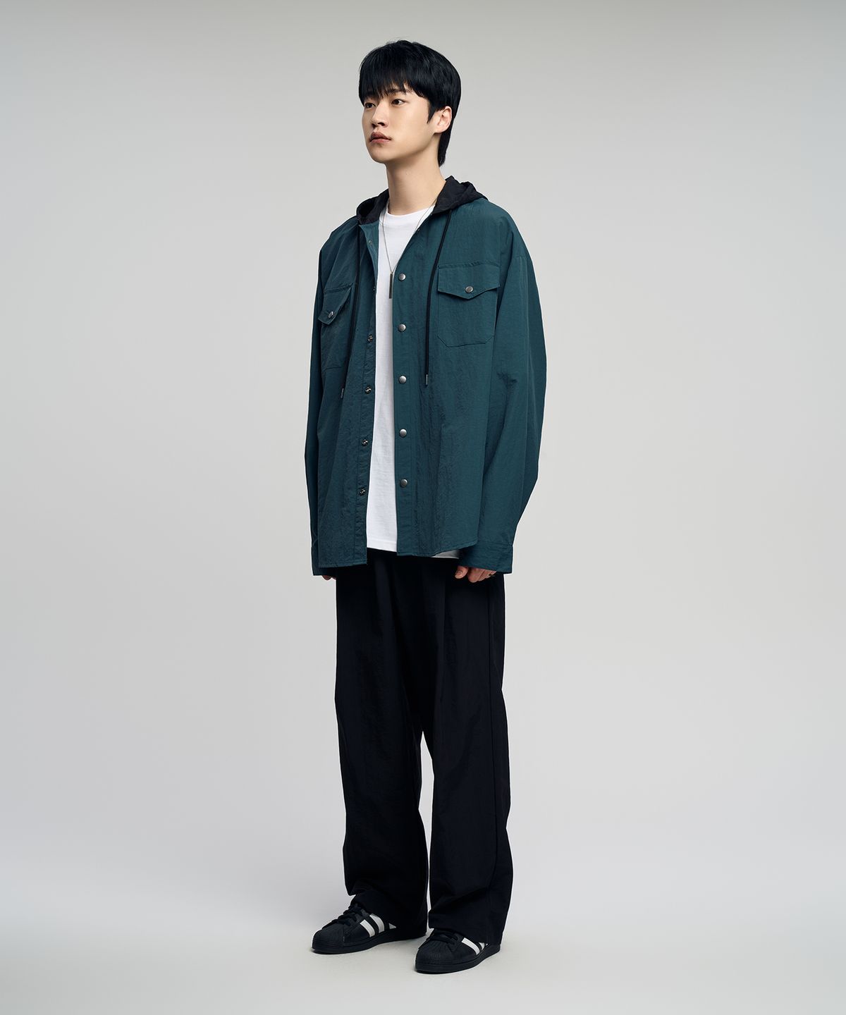 슬로우 레코드 하우스(SLOW RECORD HOUSE) 나일론 후드 셔츠_청록