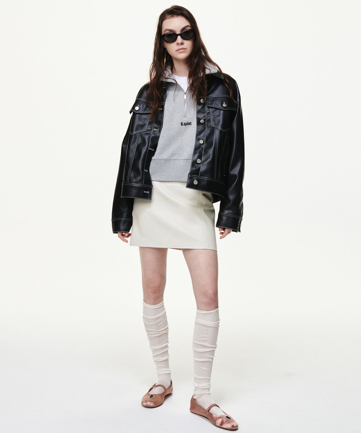 비콰이엇(B QUIET) [UNISEX]FAUX LEATHER TRUCKER JACKET_BLACK