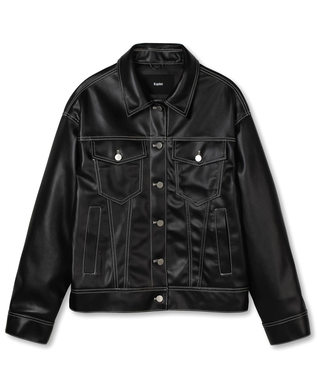 비콰이엇(B QUIET) [UNISEX]FAUX LEATHER TRUCKER JACKET_BLACK