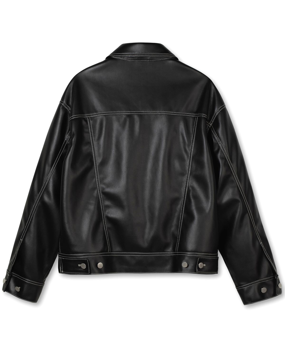 비콰이엇(B QUIET) [UNISEX]FAUX LEATHER TRUCKER JACKET_BLACK
