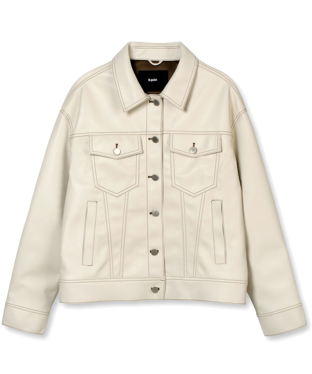 비콰이엇(B QUIET) [UNISEX]FAUX LEATHER TRUCKER JACKET_CREAM