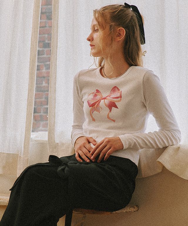 【RONRON】 I RIBBON SLIM CROP LONG SLEEVE ☆大人気☆ MUSINSA | RONRON DOUBLE RIBBON SLIM CROP LONG SLEEVE WHITE PINK