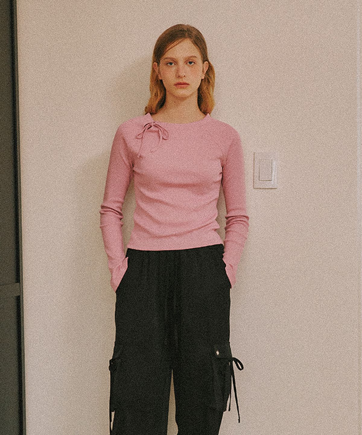 론론(RONRON) SIDE RIBBON BOW LONG SLEEVE PINK