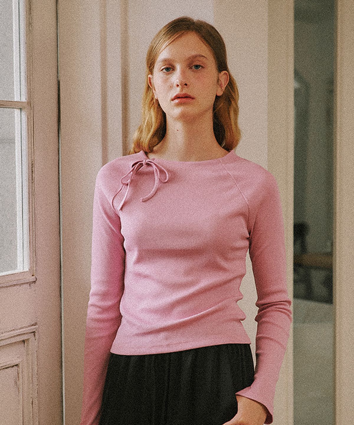 론론(RONRON) SIDE RIBBON BOW LONG SLEEVE PINK
