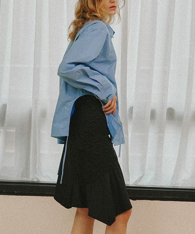 スカート RONRON SMOCKING UNBALANCE SKIRT BLACK [RR23CSK2501BK] MUSINSA公式 | RONRON SMOCKING UNBALANCE SKIRT BLACK
