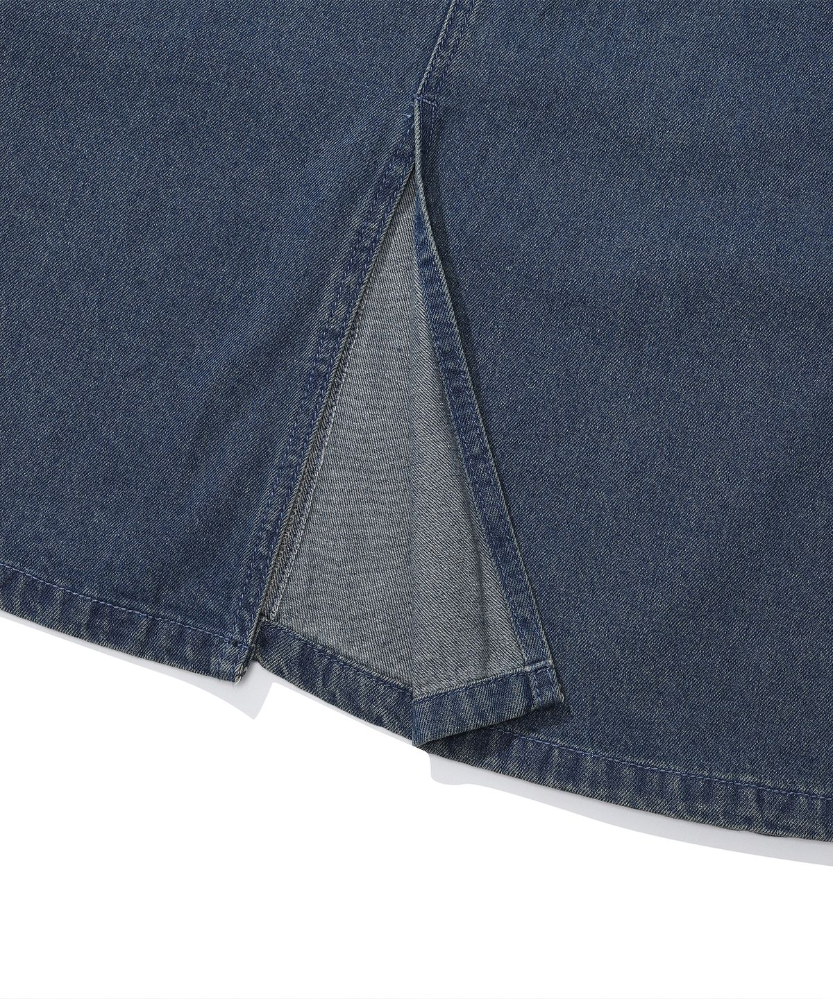 컬럼비아 유니버시티(COLUMBIA UNIVERSITY) M-LABEL BELTED DENIM LONG SKIRT 미드나잇진