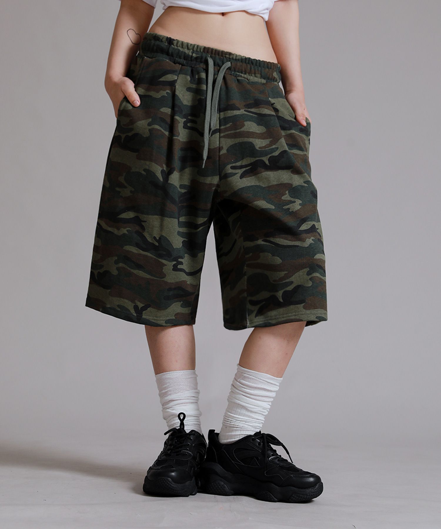 【BAON】Tohaku Pin Tuck Banding String Bermuda Cotton Pants BAON】Tohaku Pin Tuck Banding String Bermuda Cotton Pants
