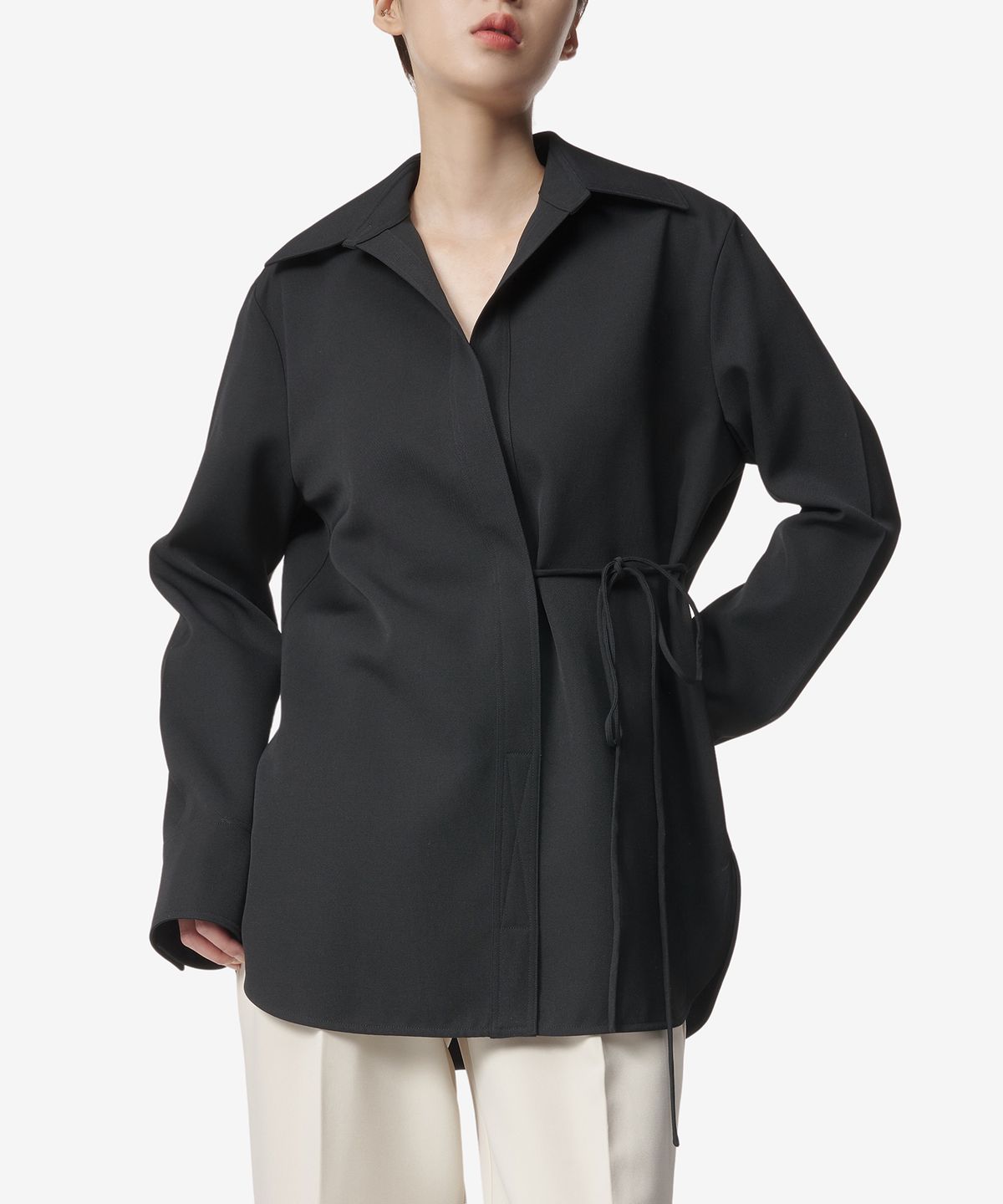 질 샌더(JIL SANDER) 웨이스트 스트링 울 셔츠 - 블랙 / J02DL0154J40002001