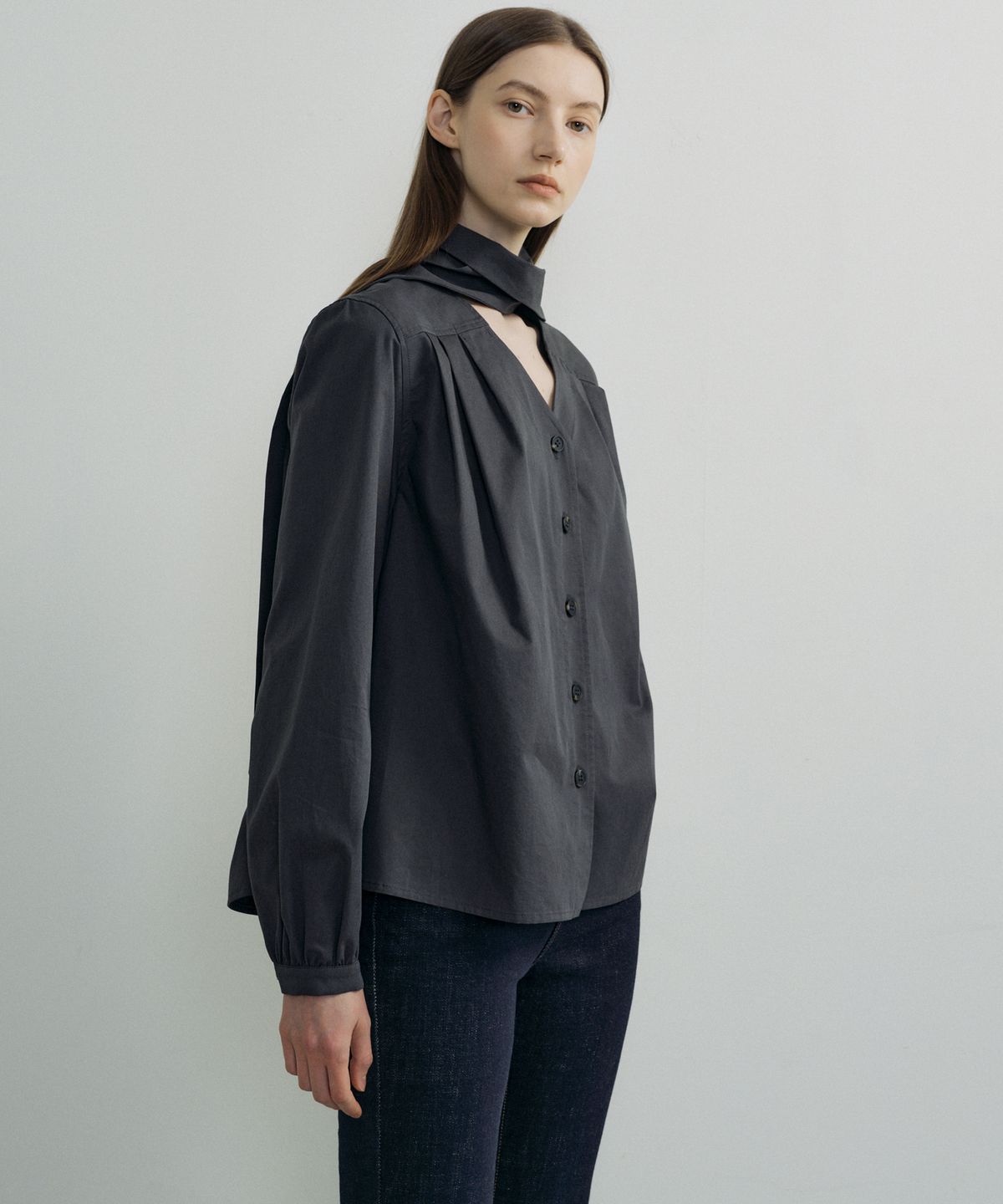 오떼뜨(OCTETTE) TRENCH TIE BLOUSE_2COLOR