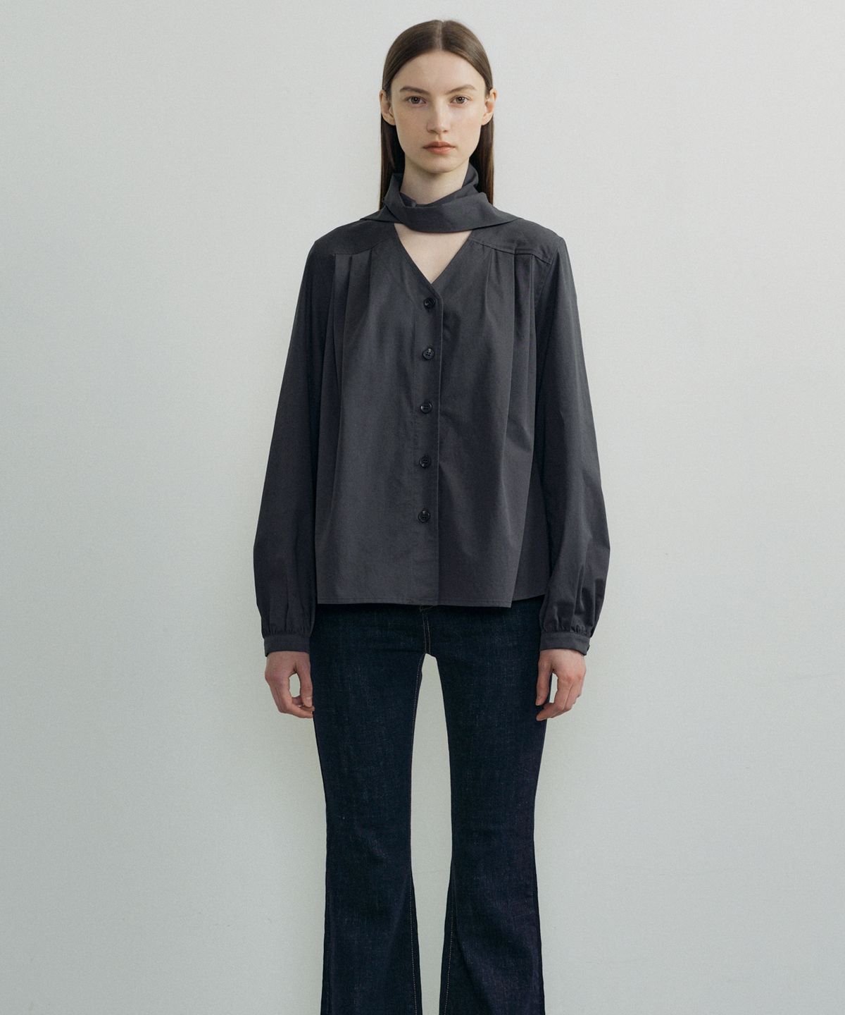 오떼뜨(OCTETTE) TRENCH TIE BLOUSE_2COLOR