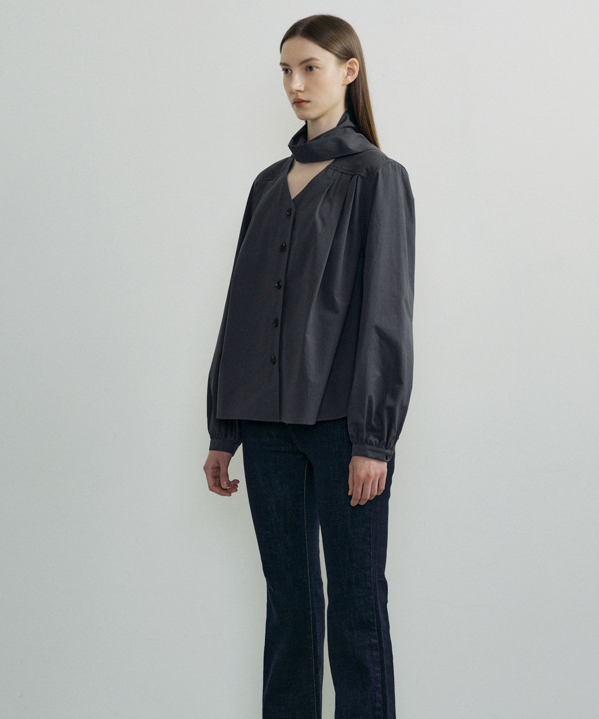오떼뜨(OCTETTE) TRENCH TIE BLOUSE_2COLOR
