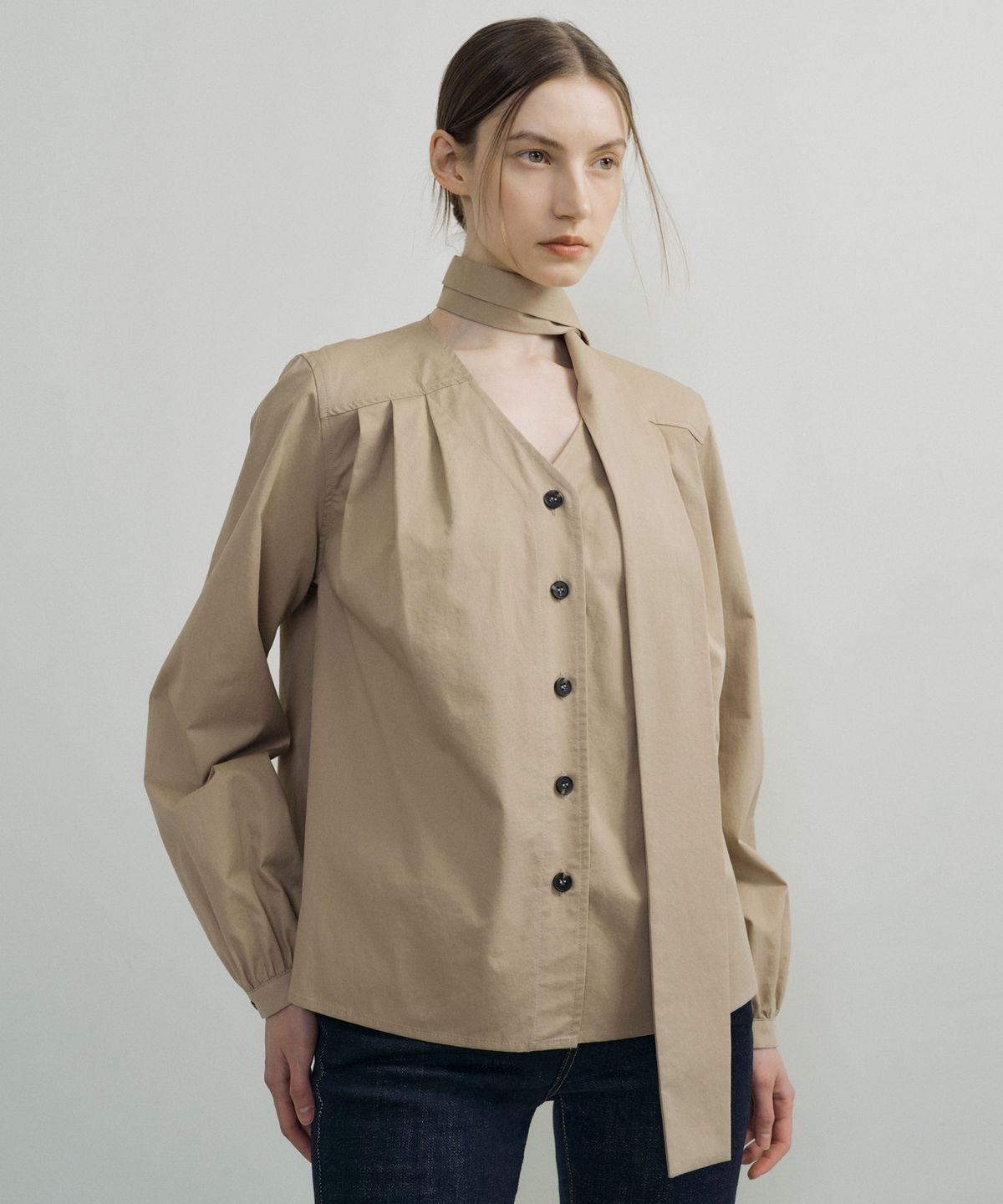 오떼뜨(OCTETTE) TRENCH TIE BLOUSE_2COLOR