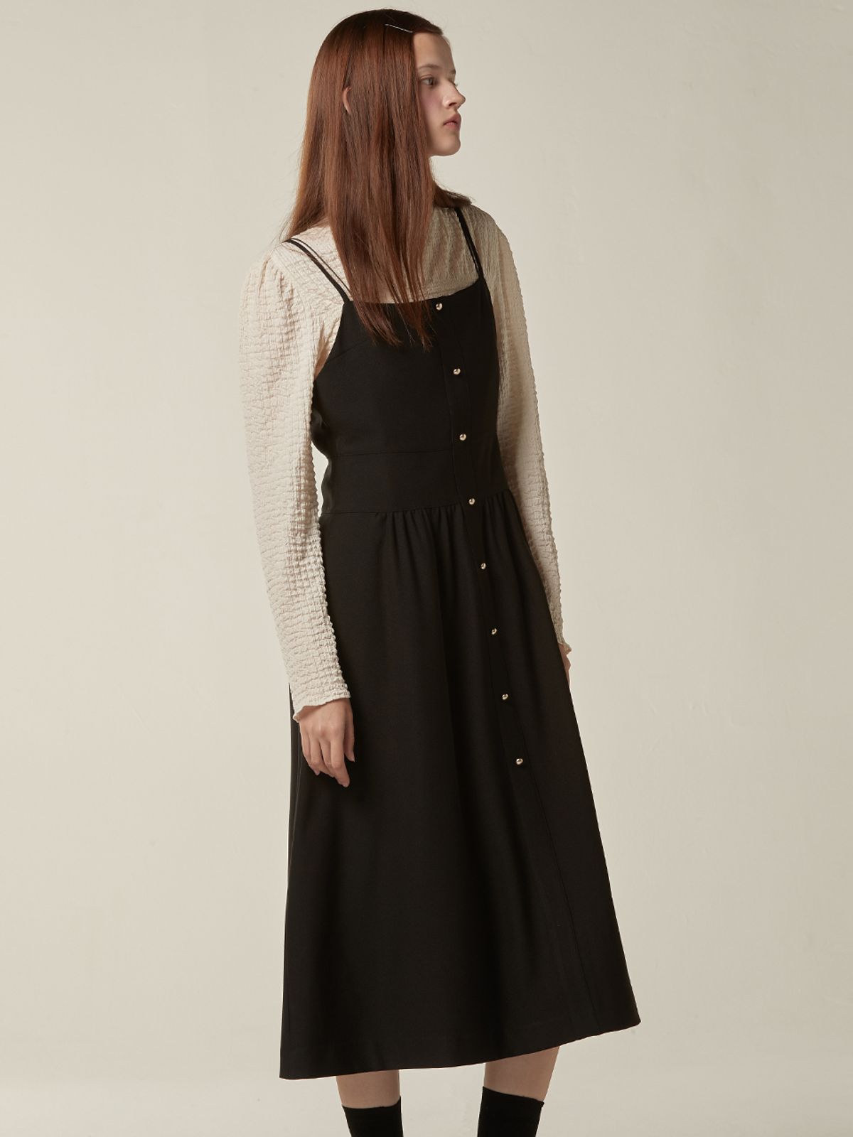 비뮤즈맨션(BEMUSE MANSION) Button up volume layered dress - Navy