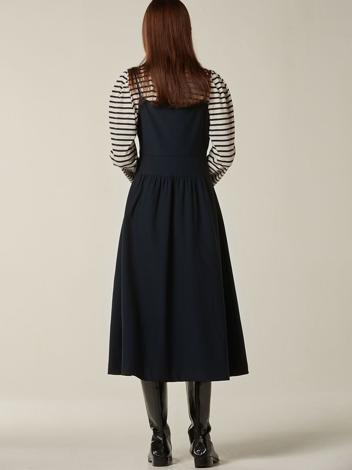 비뮤즈맨션(BEMUSE MANSION) Button up volume layered dress - Navy