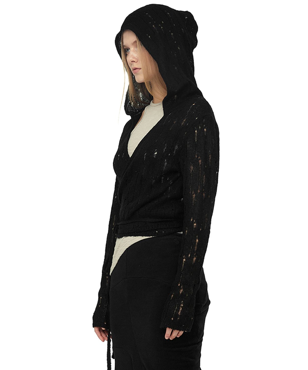 세릭(CERRIC) ERRATIC SCOTCH HOODIE LAP CARDIGAN / BLACK