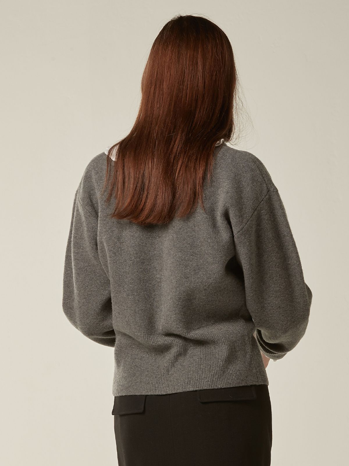 비뮤즈맨션(BEMUSE MANSION) Ribbon point knit cardigan - Charcoal