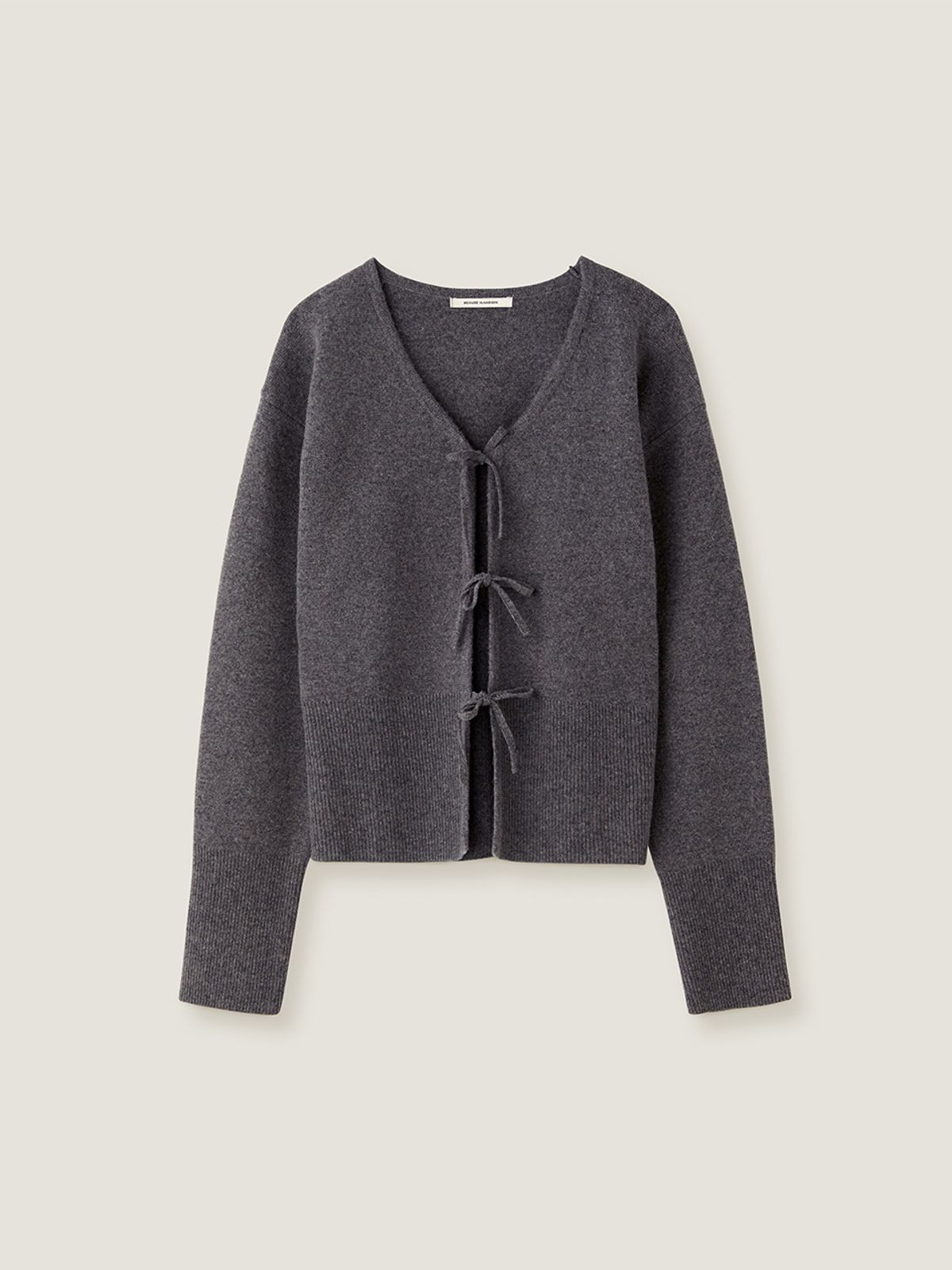 비뮤즈맨션(BEMUSE MANSION) Ribbon point knit cardigan - Charcoal