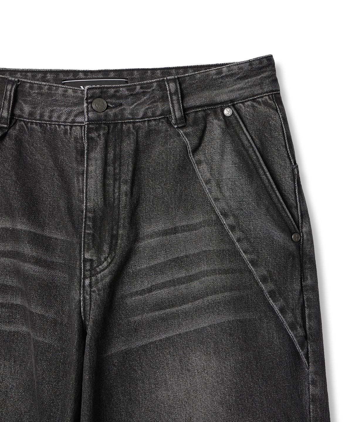 아이돈워너셀(IDWS) Side Flash Denim Parasuit Pants Black