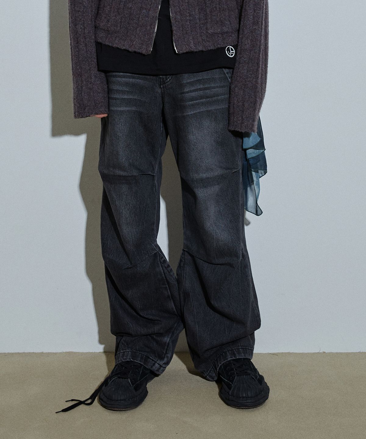 아이돈워너셀(IDWS) Side Flash Denim Parasuit Pants Black