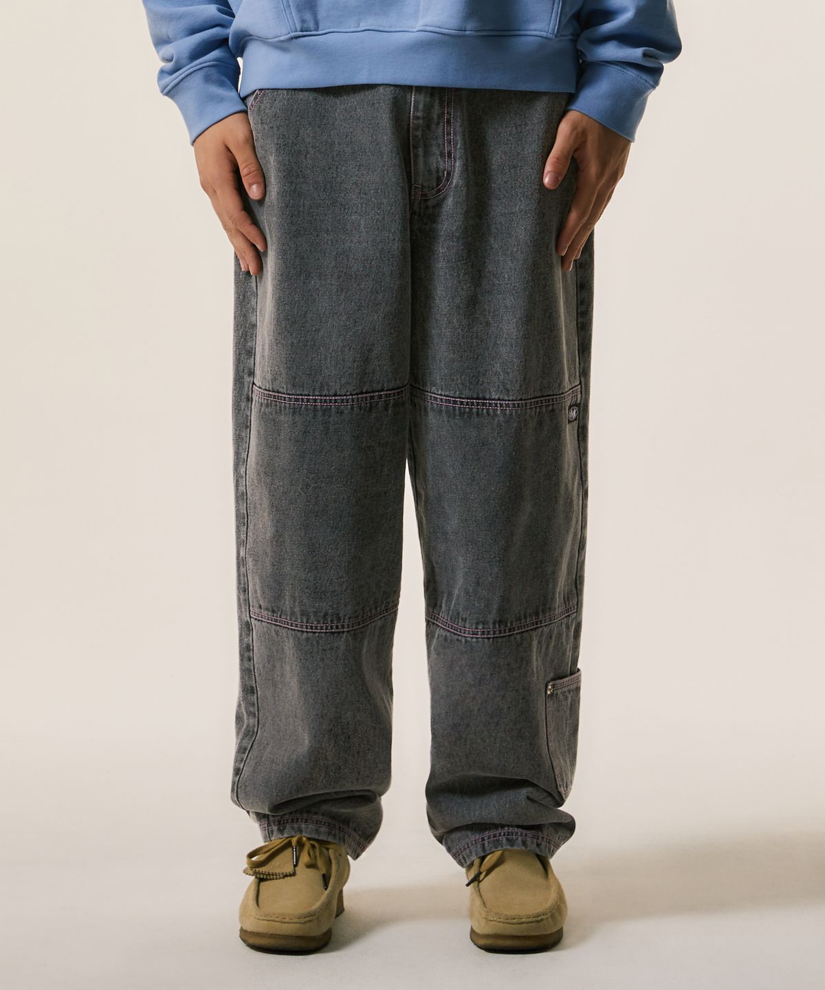 엘엠씨(LMC) CNTRST ST DOUBLE KNEE DENIM PANTS black