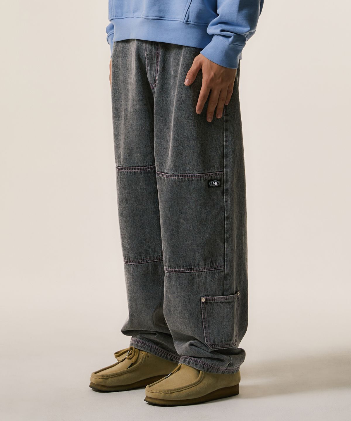 엘엠씨(LMC) CNTRST ST DOUBLE KNEE DENIM PANTS black