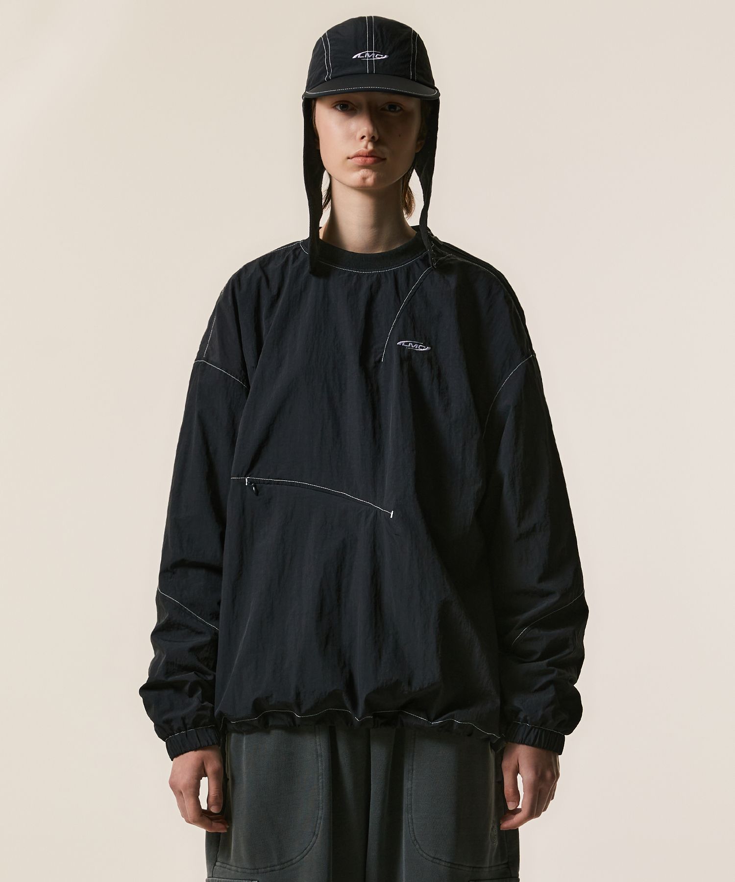 MUSINSA | LMC ACTIVE GEAR NYLON CURVED DART CREWNECK black