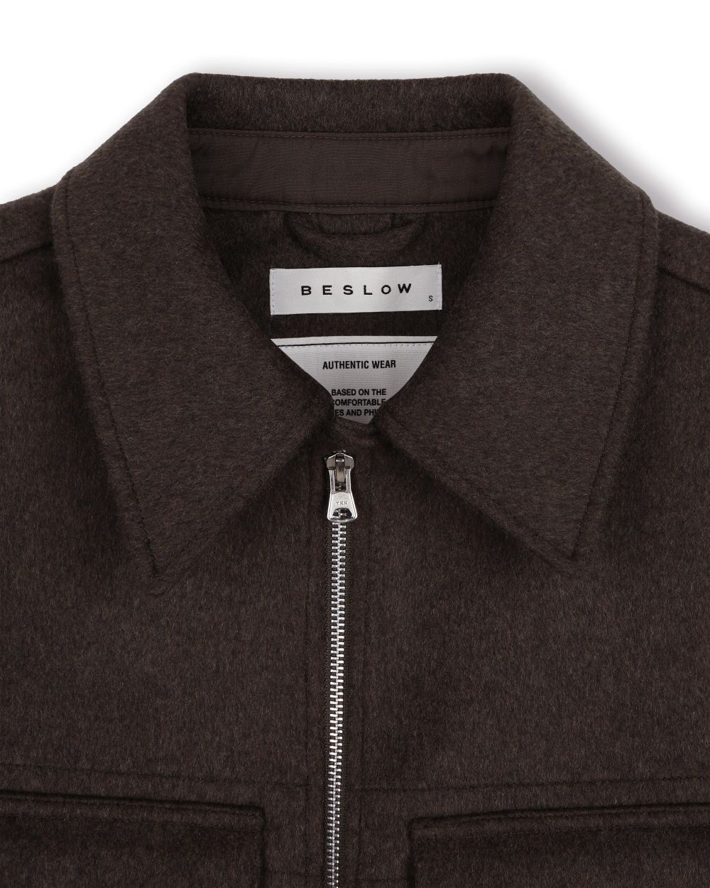 MUSINSA公式 | BESLOW CASHMERE MILITARY ZIP-UP JACKET MELANGE BROWN