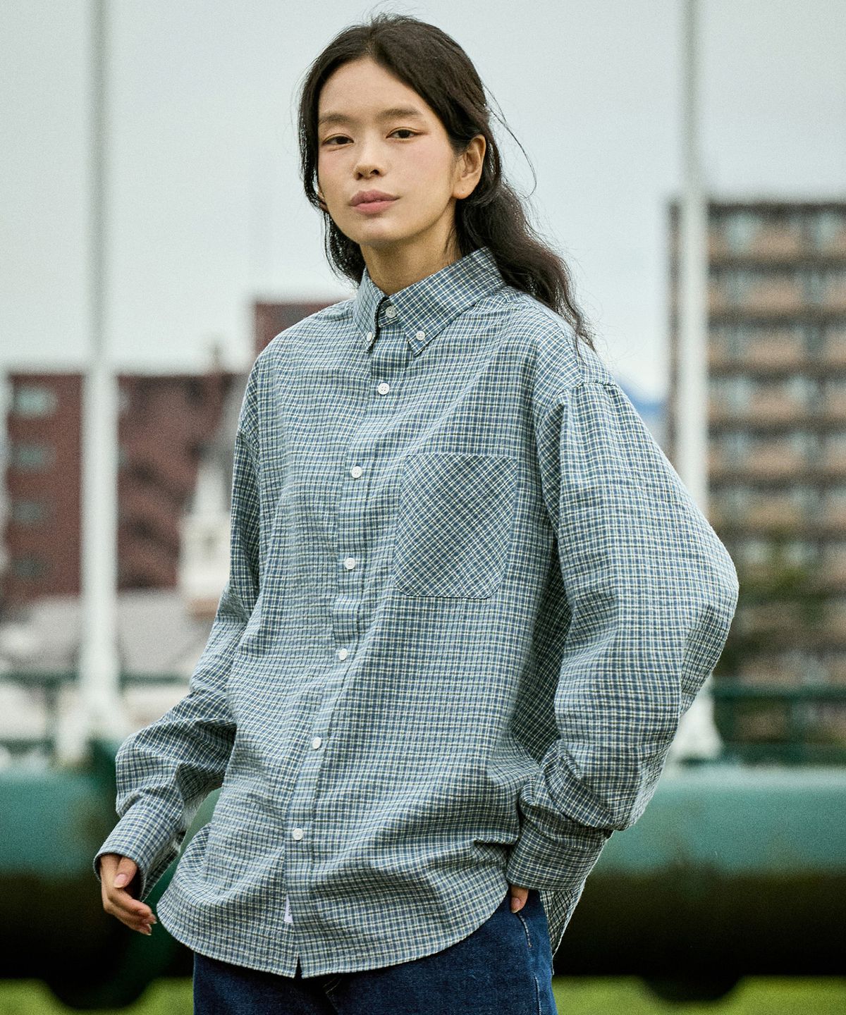 미니멀프로젝트(MINIMALPROJECT) 오버핏 카렌 체크 셔츠 MLS231 [NAVY]