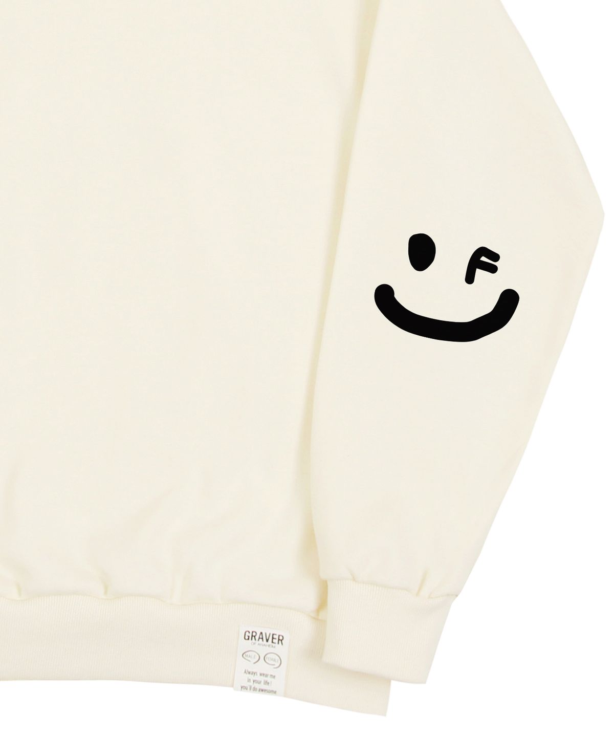 그레이버(GRAVER) [UNISEX]엘보우 스마일드로잉 맨투맨_크림/블랙 로고
