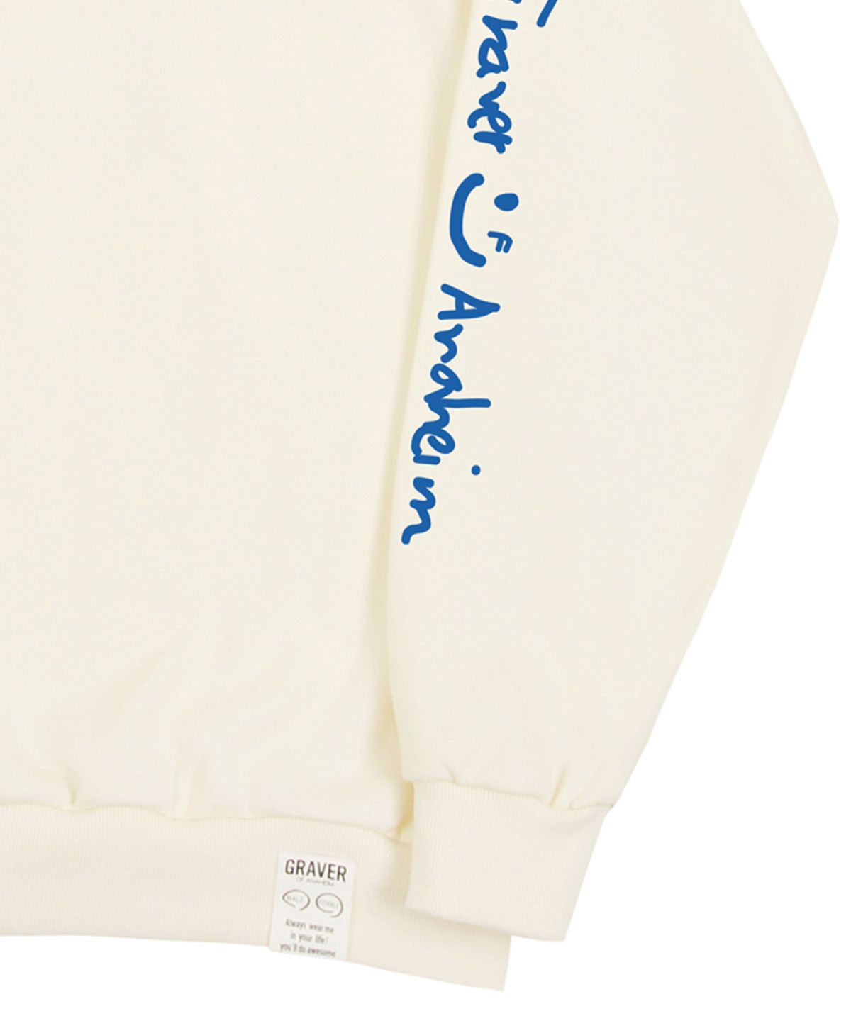 그레이버(GRAVER) [UNISEX]엘보우 드로잉 로고 스마일 맨투맨_크림
