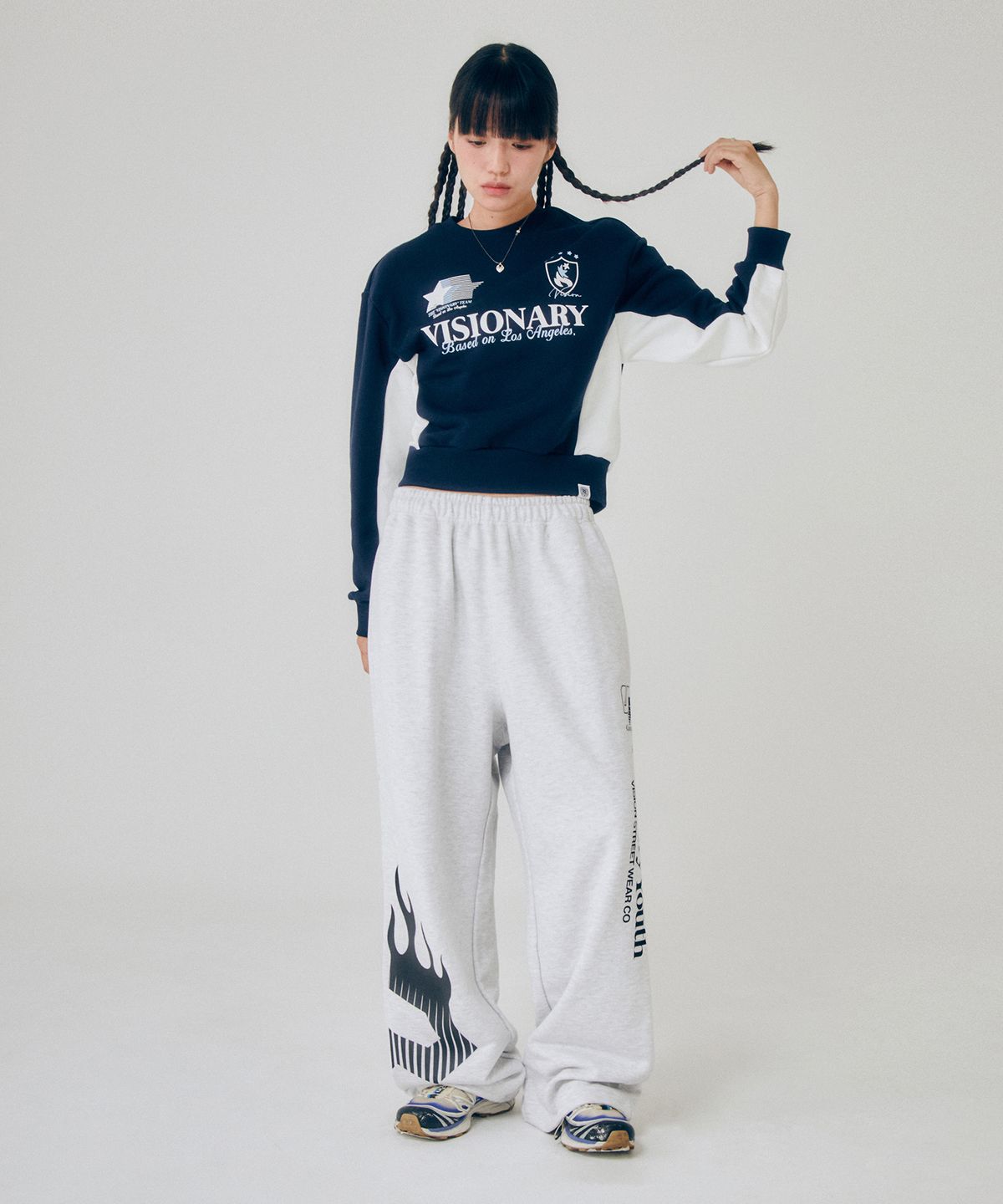 비전스트릿웨어(VISION STREETWEAR) VSW Crop Football Crewneck Navy