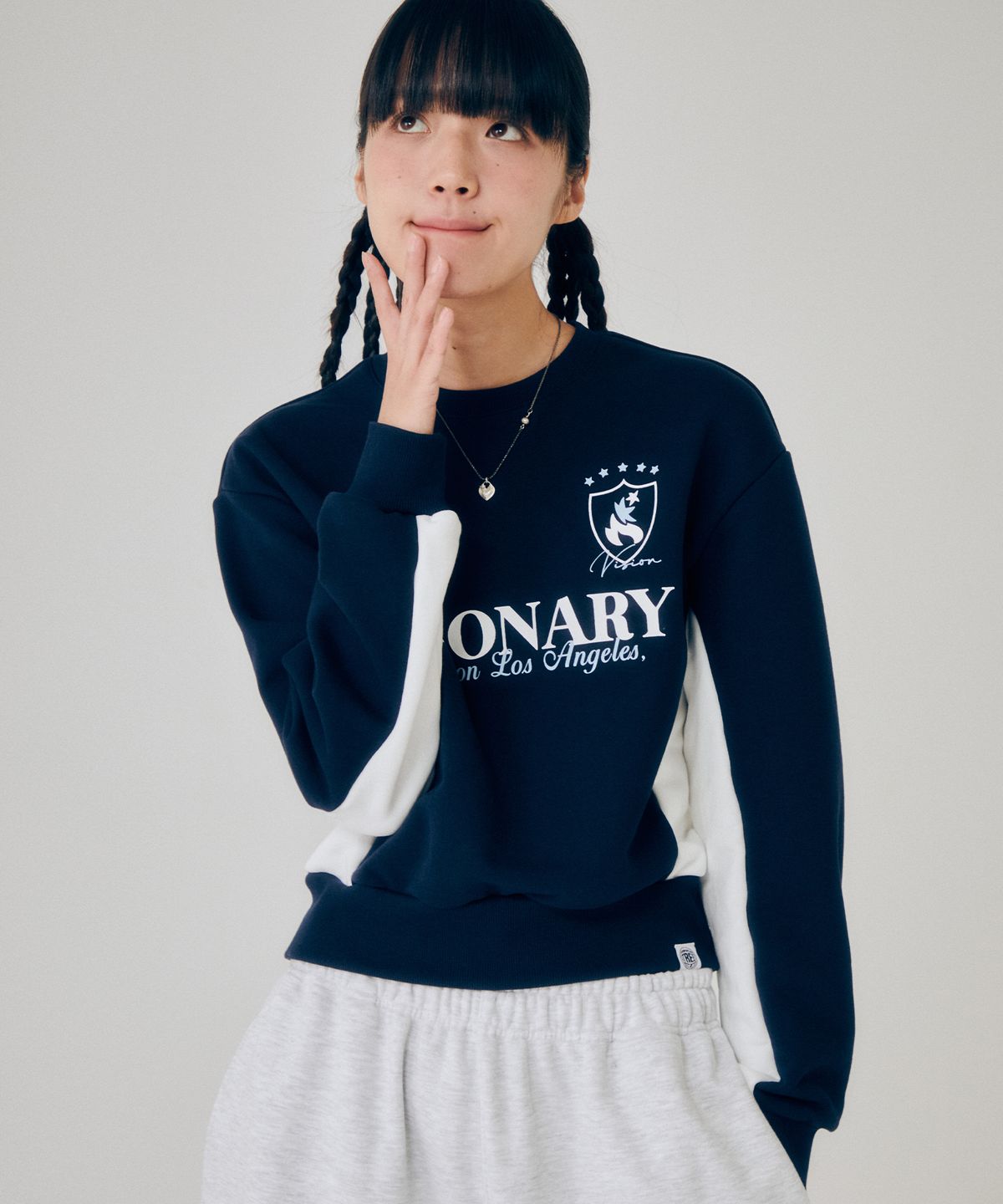 비전스트릿웨어(VISION STREETWEAR) VSW Crop Football Crewneck Navy