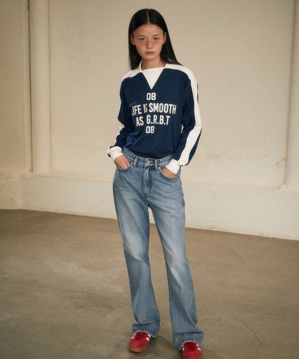 그린버터(GREENBUTTER) Brush Washed Jeans (Medium blue)