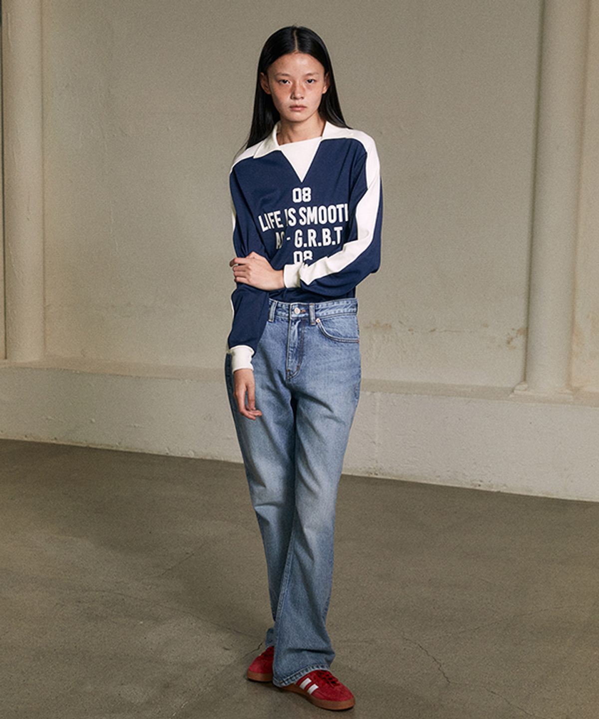 그린버터(GREENBUTTER) Brush Washed Jeans (Medium blue)