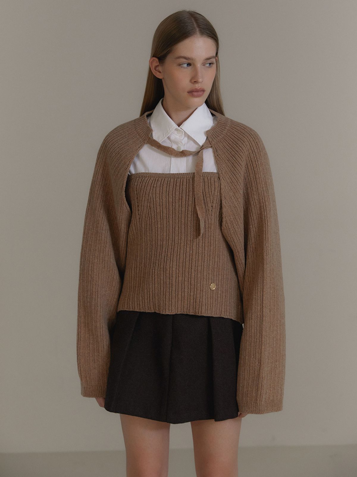아노에틱(ANOETIC) SHORT PLEATS SKIRT_BROWN