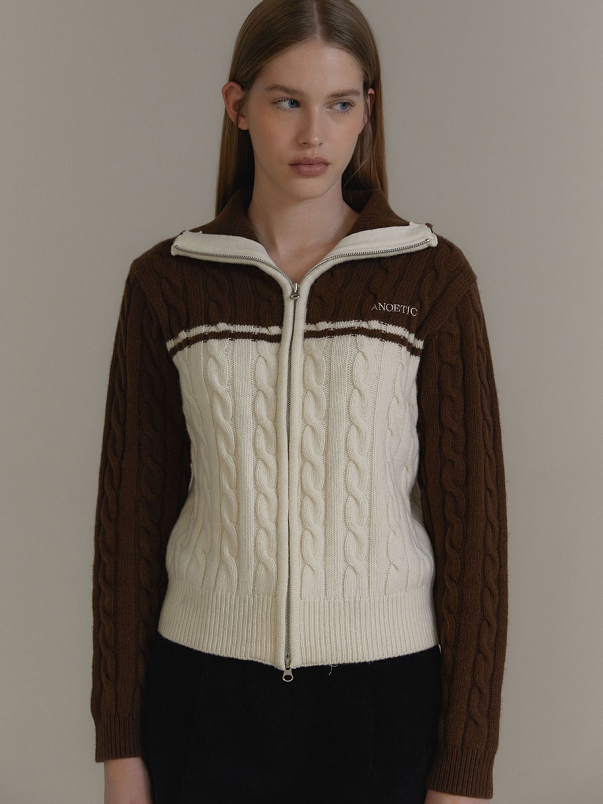 아노에틱(ANOETIC) ANC TWO-WAY COLORING ZIP-UP_BROWN