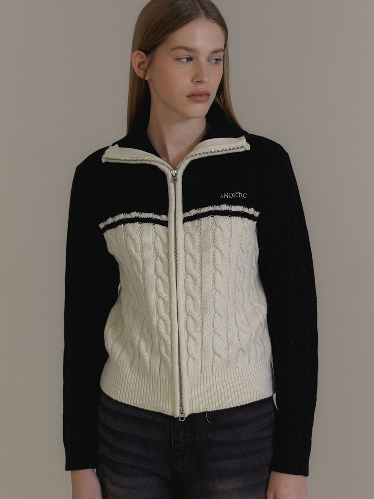 아노에틱(ANOETIC) ANC TWO-WAY COLORING ZIP-UP_BLACK