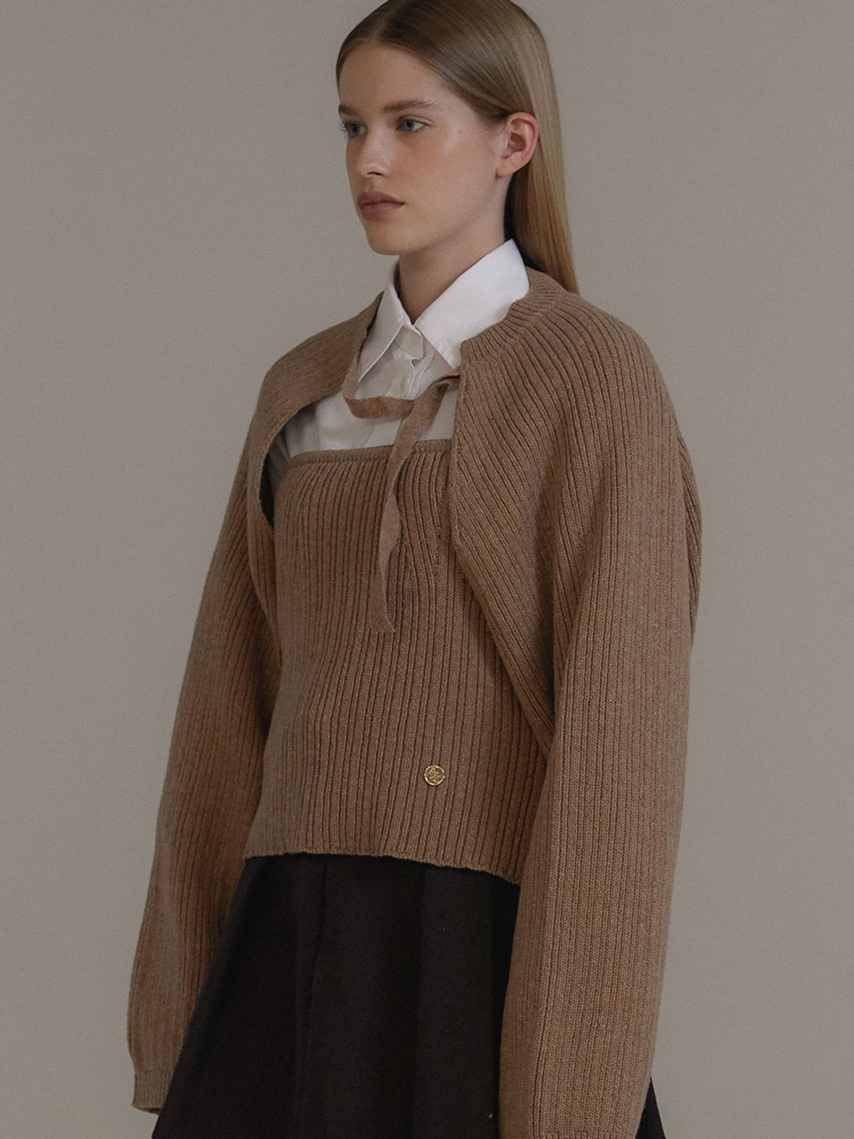 아노에틱(ANOETIC) ANC BOLERO KNIT TOP SET_BEIGE