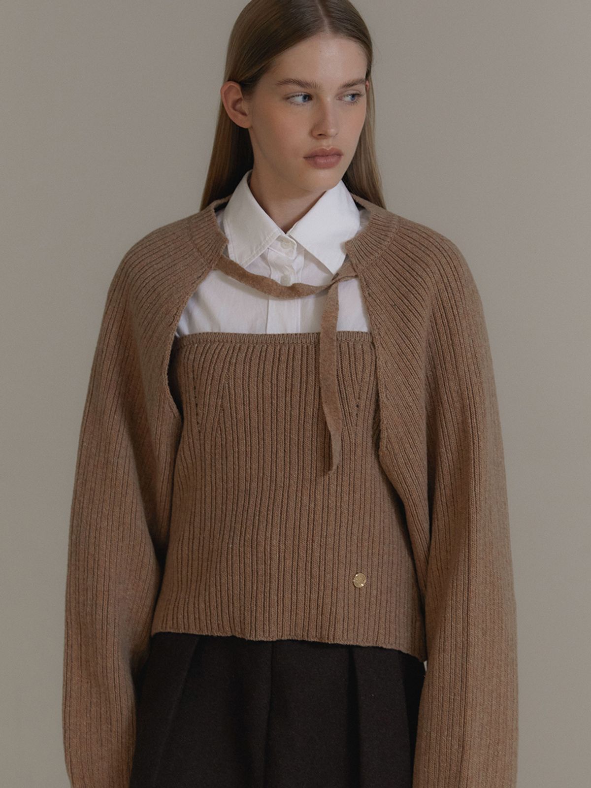 아노에틱(ANOETIC) ANC BOLERO KNIT TOP SET_BEIGE