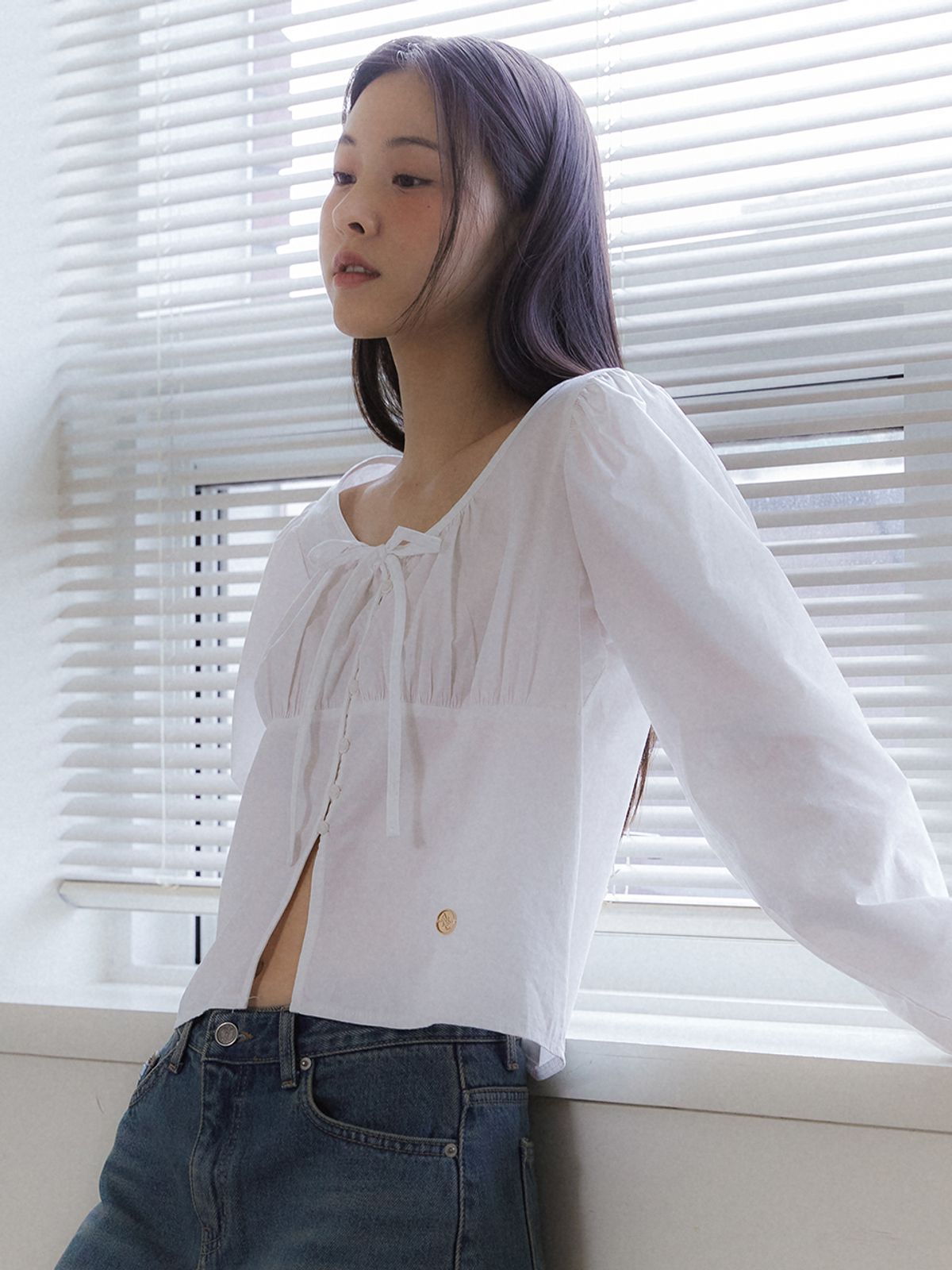 아노에틱(ANOETIC) ANC LONG SLEEVE RIBBON PUFF BLOUSE_WHITE