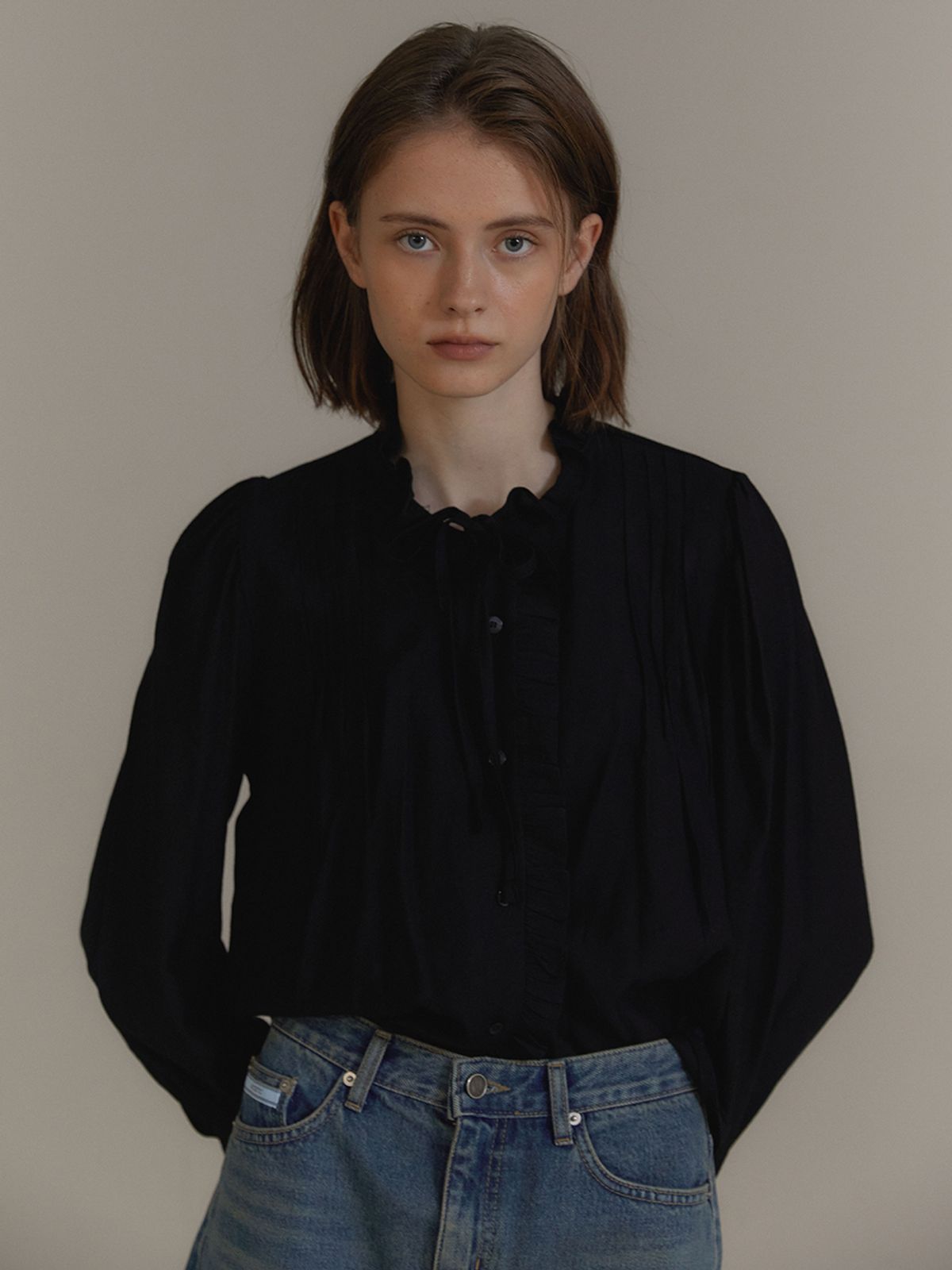 아노에틱(ANOETIC) ANC FRENCH FRILL SHIRT_BLACK
