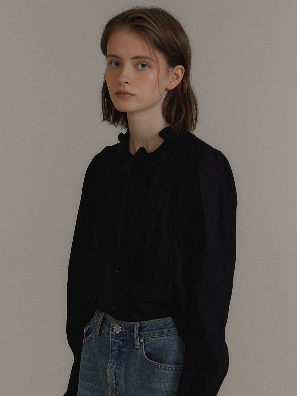 아노에틱(ANOETIC) ANC FRENCH FRILL SHIRT_BLACK
