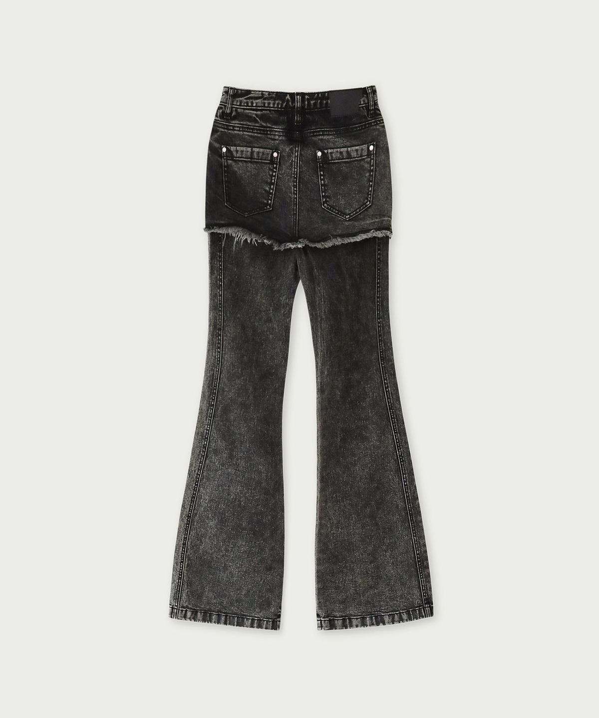 유즈(YUSE) SKIRT LAYERED BOOTS CUT DENIM PANTS - BLACK